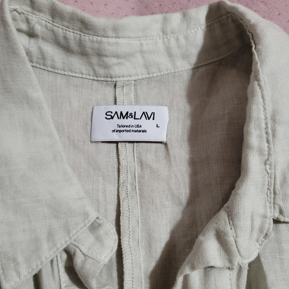 Sam & Lavi Linen Romper Beige Natural Onsie Shorts Quiet Luxury Size L - Picture 4 of 8